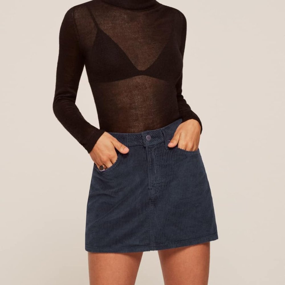 Reformation Abbey navy corduroy skirt